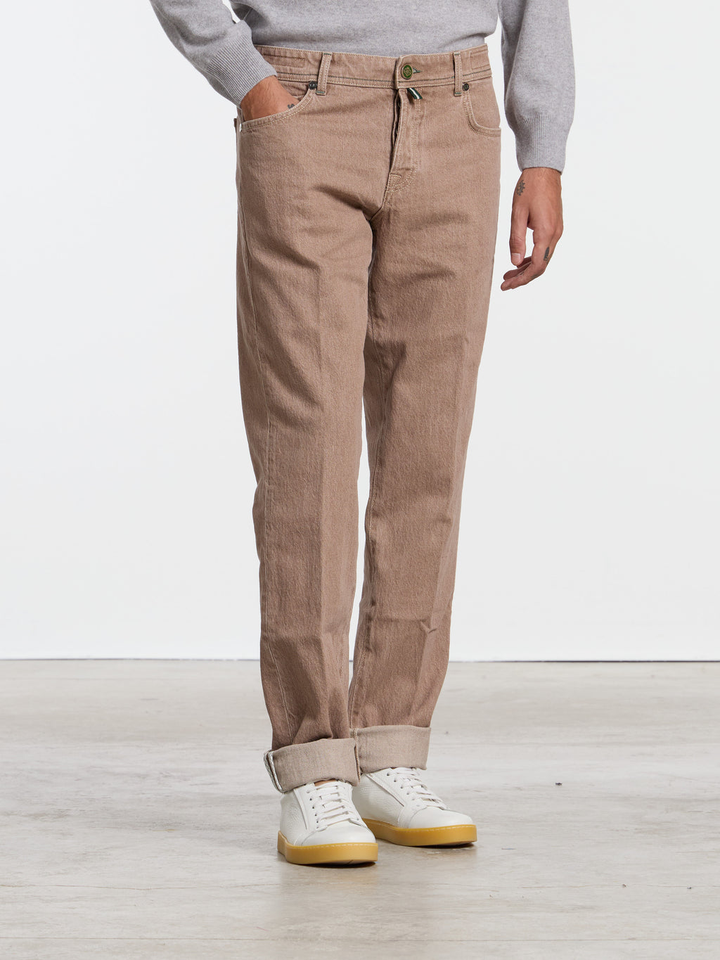"CARACCIOLO" MODEL JEANS - DENIM BEIGE