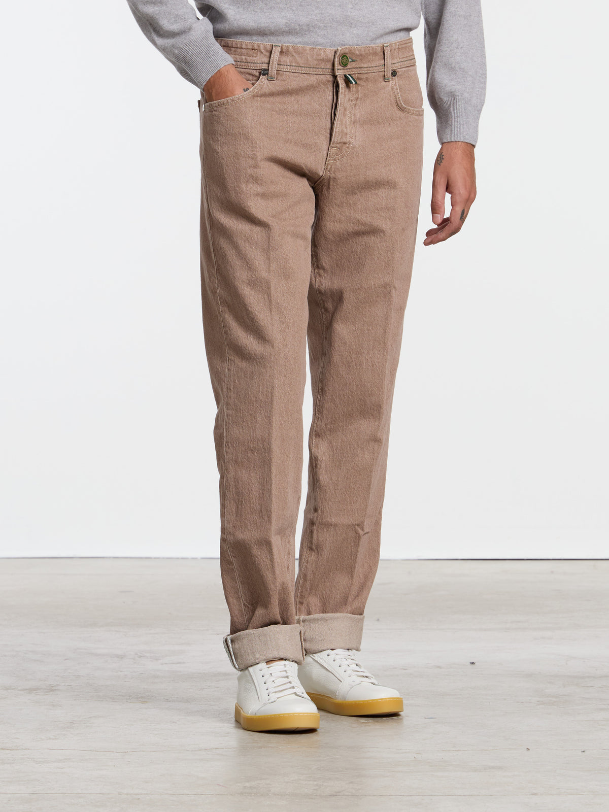 "CARACCIOLO" MODEL JEANS - DENIM BEIGE