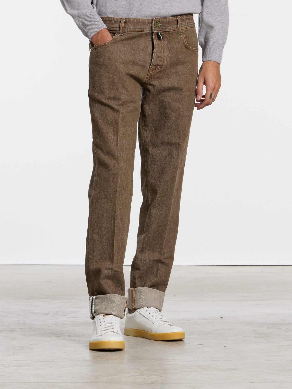"CARACCIOLO" MODEL JEANS - DENIM BROWN