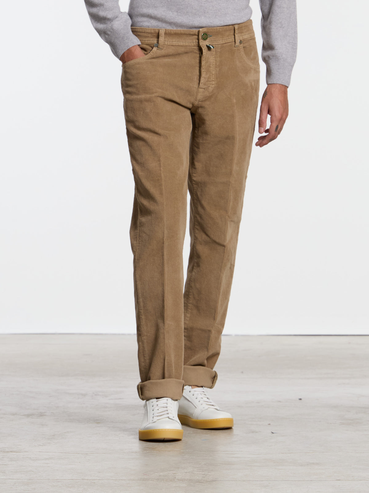 "CARACCIOLO" RIBBED TROUSERS - CAMEL