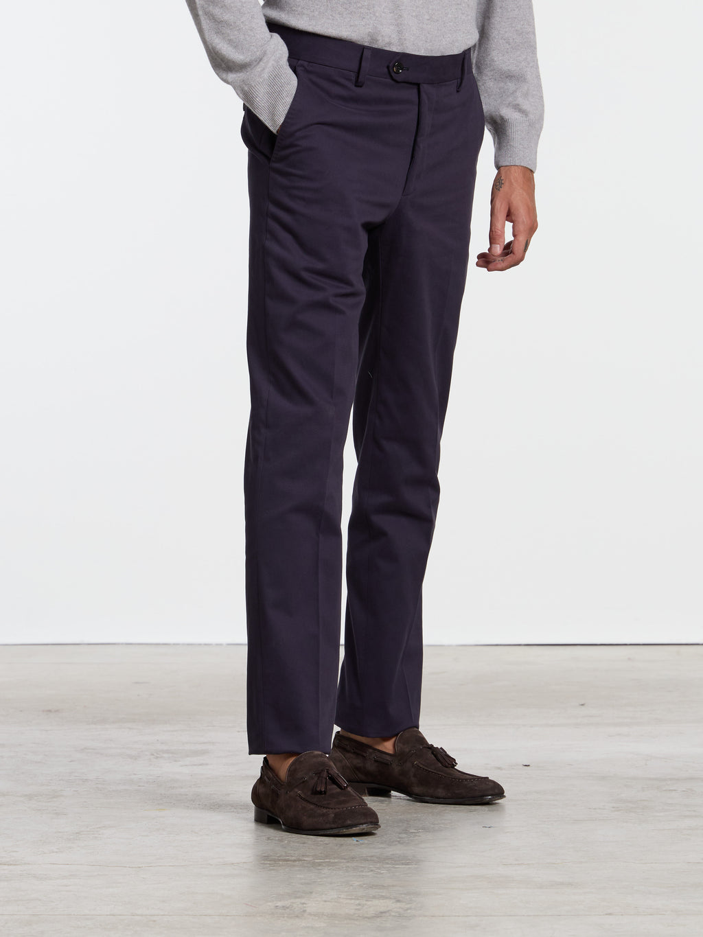 CLASSIC "NO PINCES" COTTON TROUSERS - BLUE