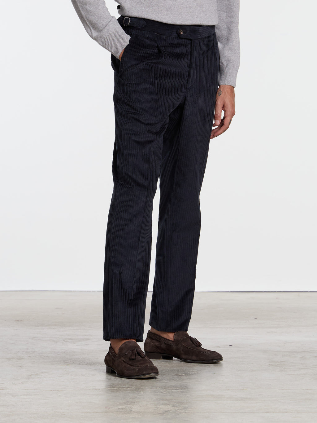 CLASSIC CORDUROY TROUSERS WITH BUCKLES - BLUE
