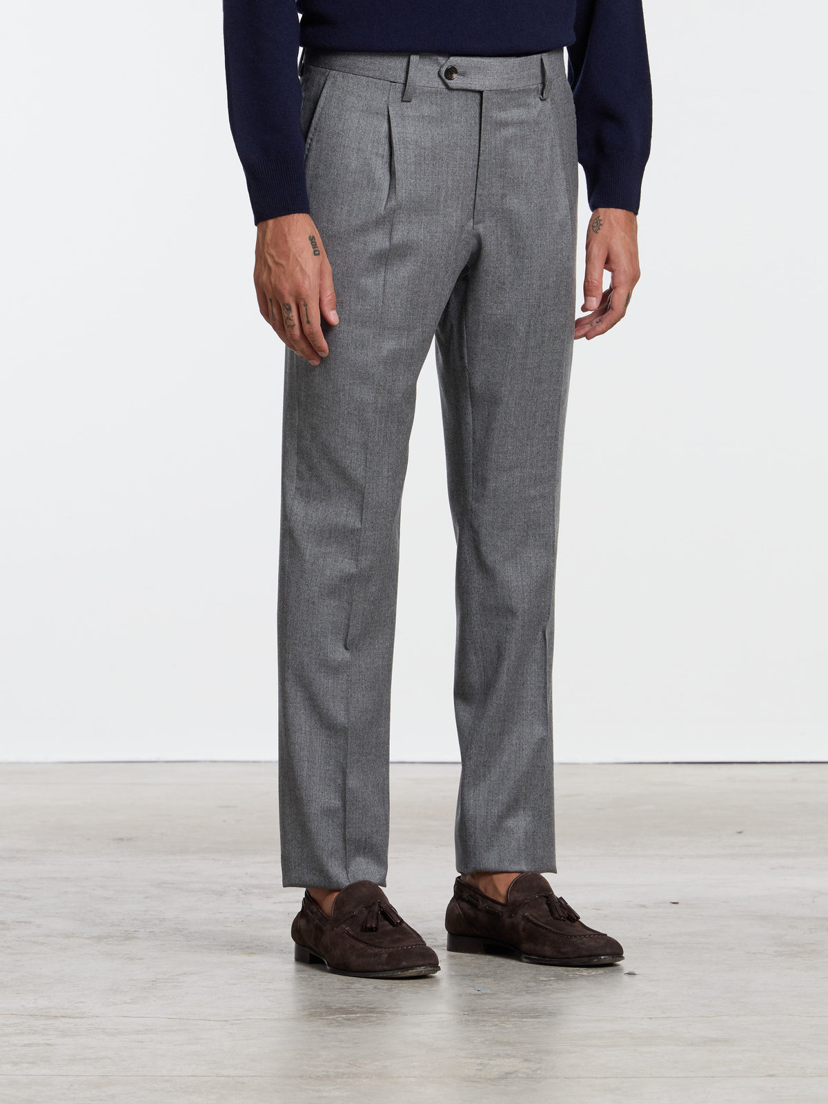 CLASSIC "ONE PINCES" WOOL TROUSERS - LIGHT GREY