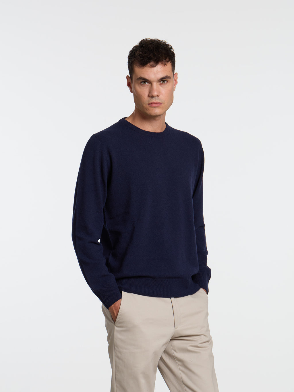 WOOL/CASHMERE BLEND CREWNECK - BLUE NAVY