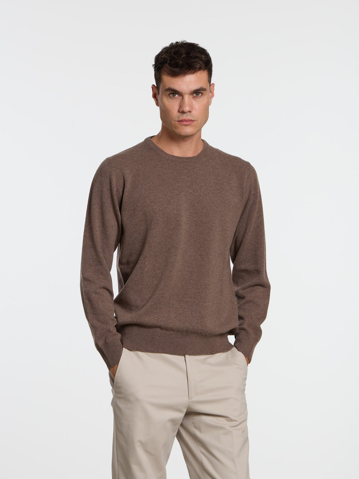 WOOL/CASHMERE BLEND CREWNECK - BROWN