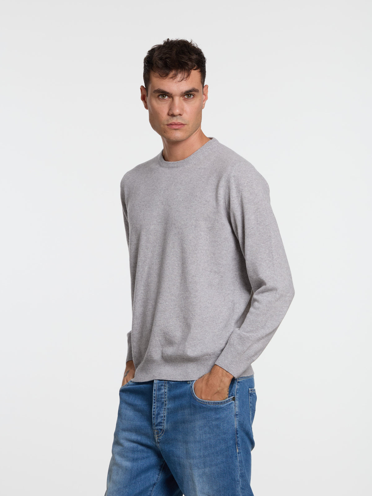 WOOL/CASHMERE BLEND CREWNECK - LIGHT GREY