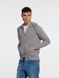 RAGLAN WOOL BLEND ZIP-UP HOODED SWEATER - GREY