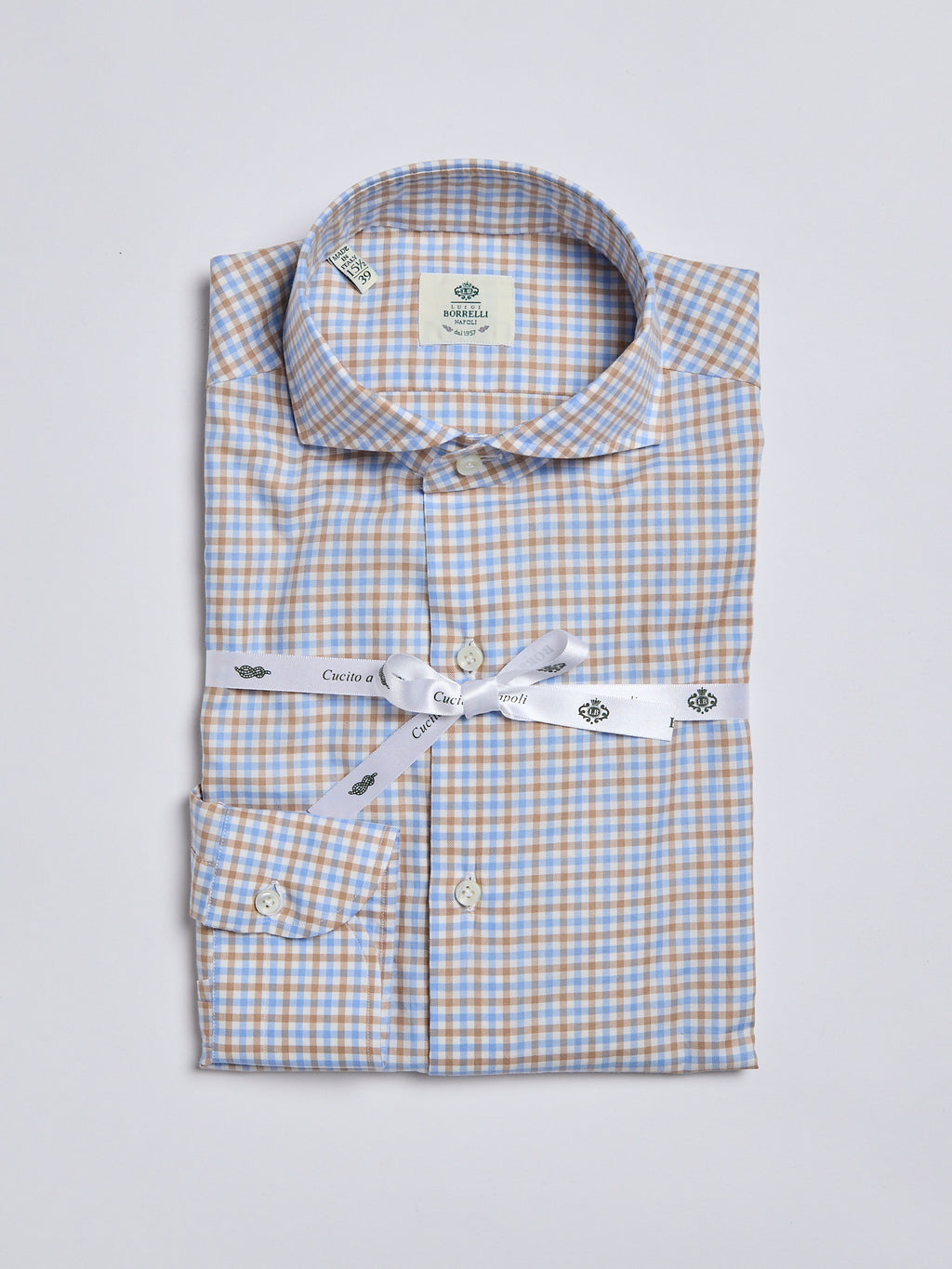 CHECKED COTTON SHIRT - BEIGE/LIGHT BLUE
