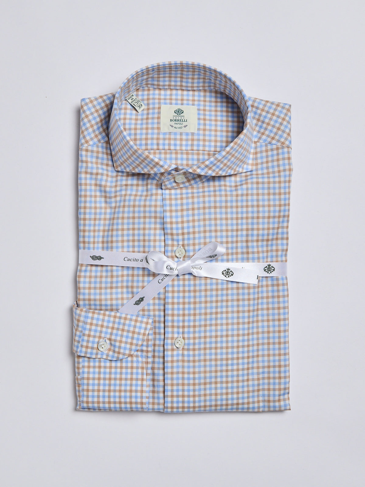 CHECKED COTTON SHIRT - BEIGE/LIGHT BLUE