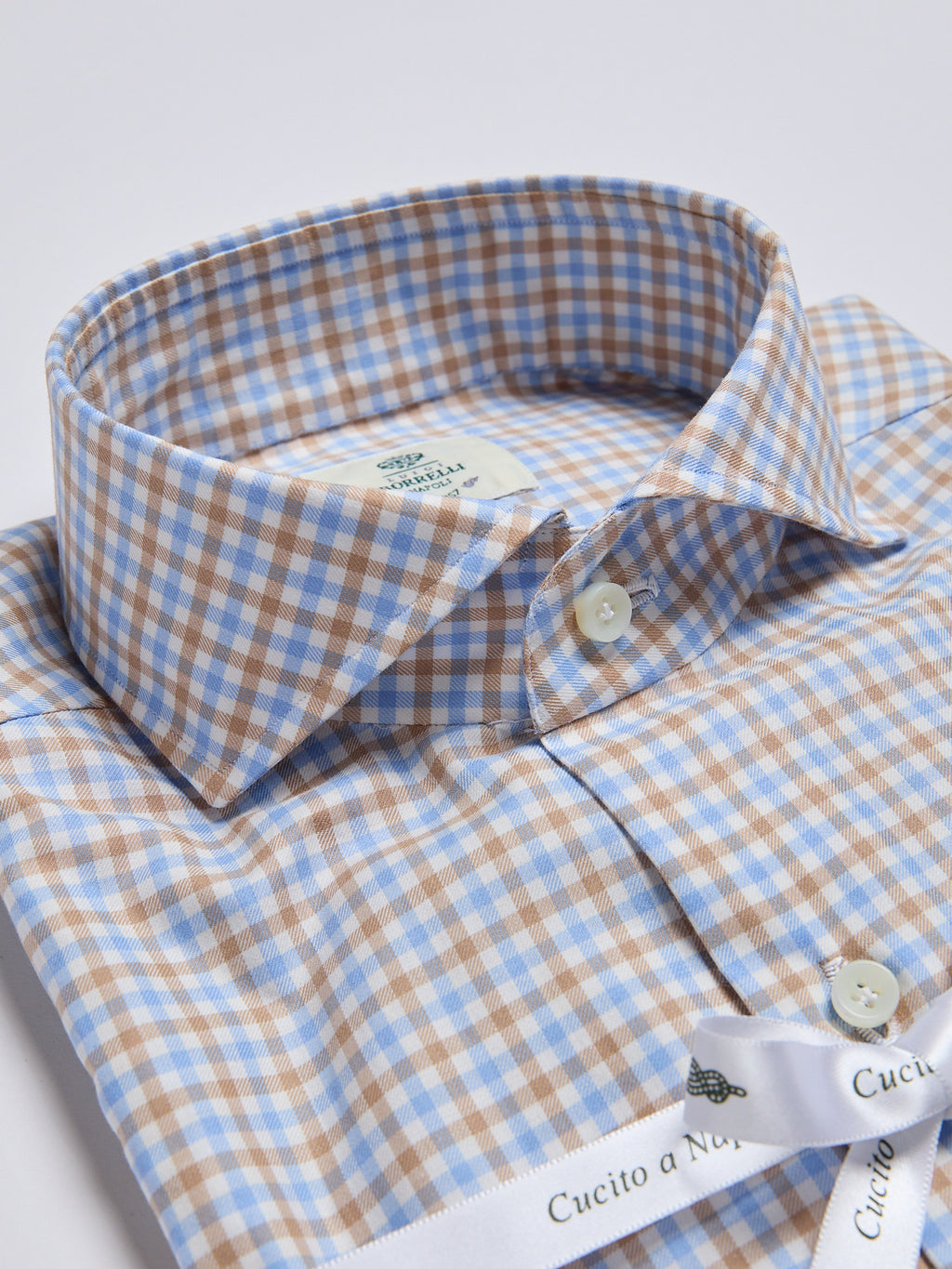 CHECKED COTTON SHIRT - BEIGE/LIGHT BLUE