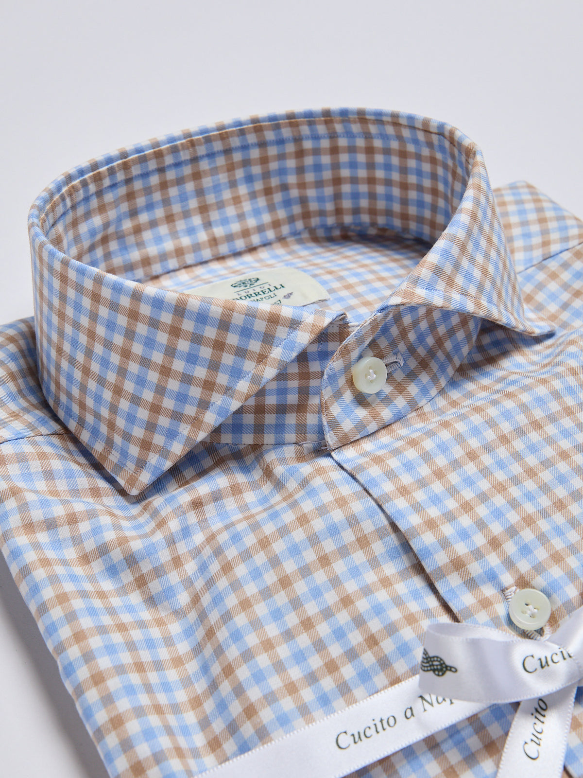 CHECKED COTTON SHIRT - BEIGE/LIGHT BLUE