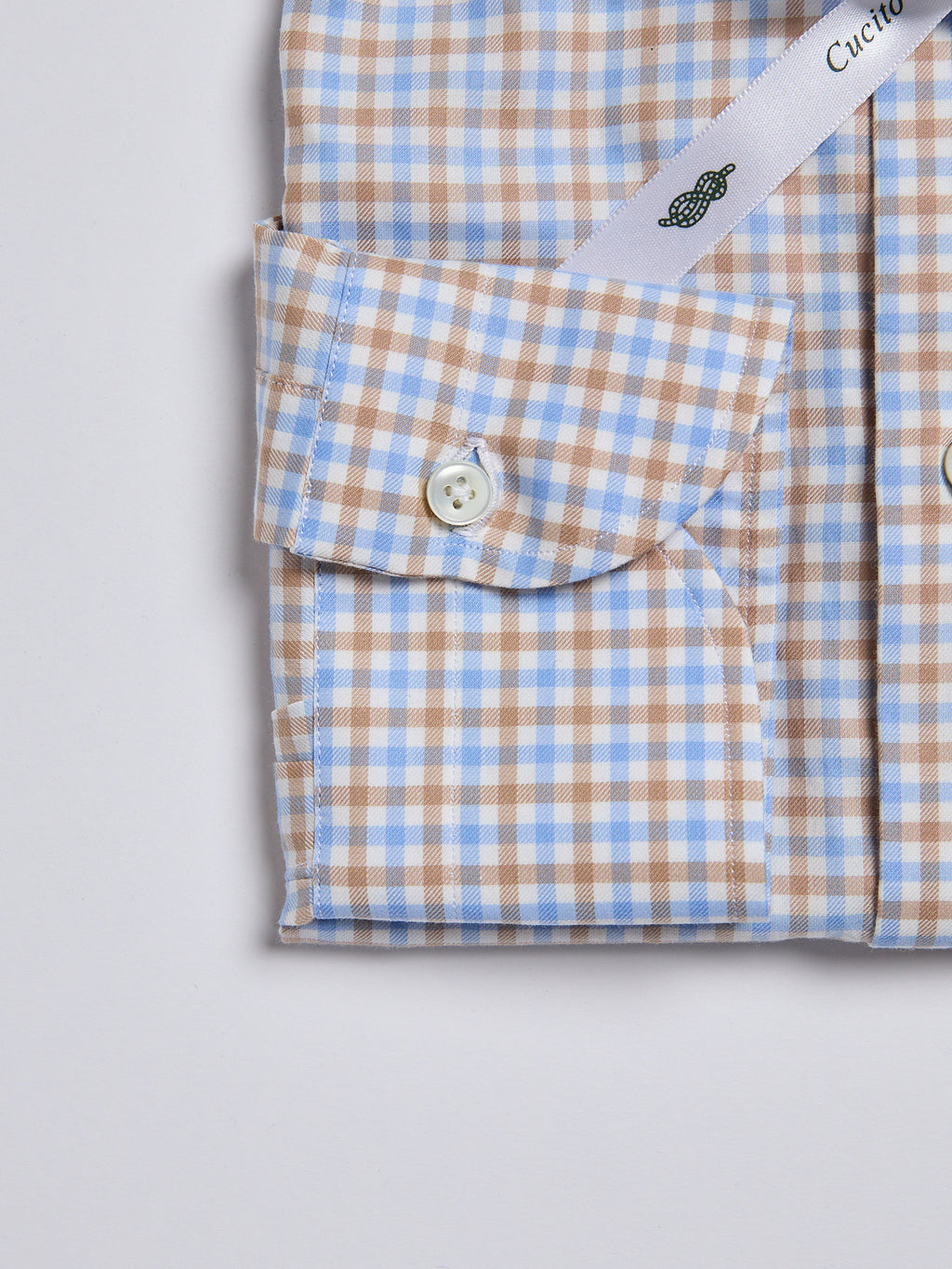 CHECKED COTTON SHIRT - BEIGE/LIGHT BLUE