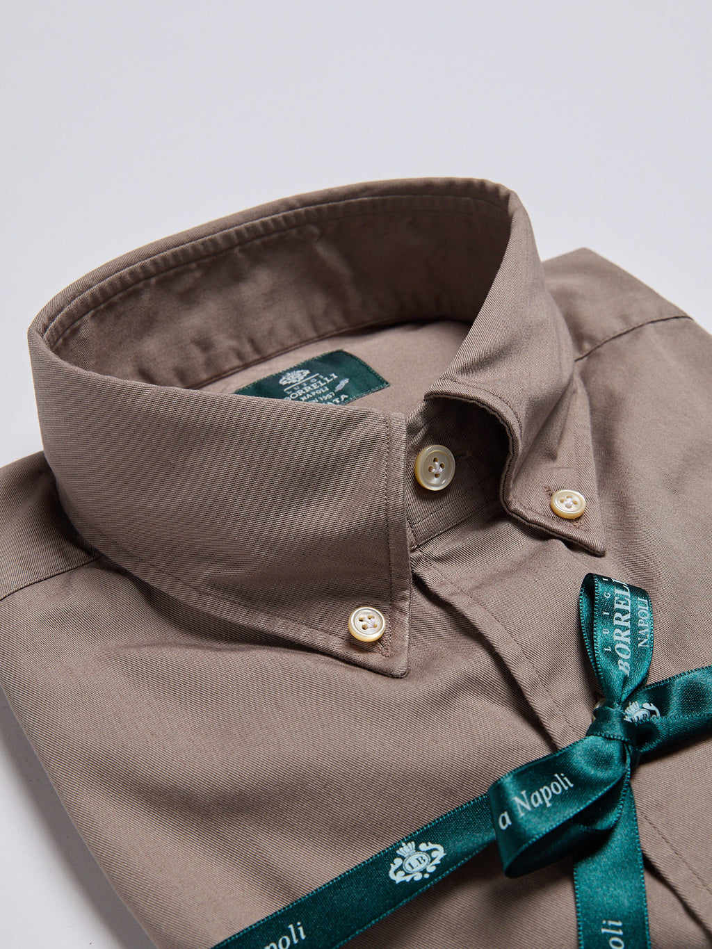 TWILL "BUTTON-DOWN" SHIRT - BEIGE/LIGHT GREEN