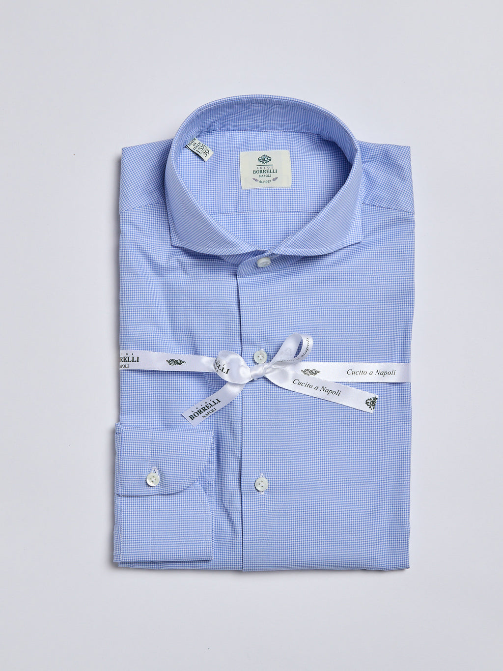 "PIED DE POULE" COTTON SHIRT - LIGHT BLUE