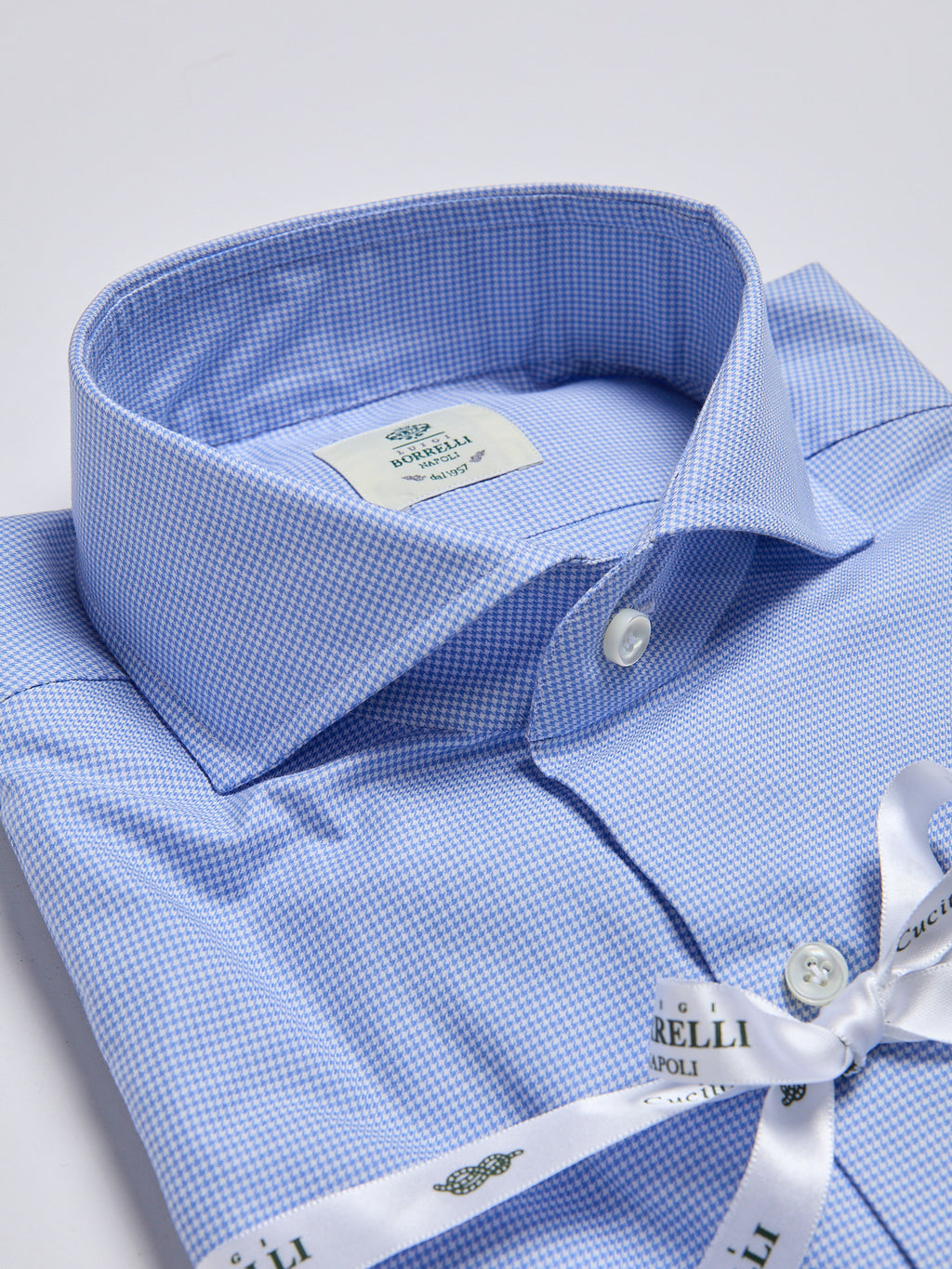 "PIED DE POULE" COTTON SHIRT - LIGHT BLUE