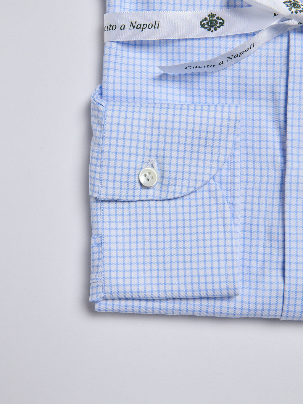 CHECKED TWILL SHIRT - LIGHT BLUE