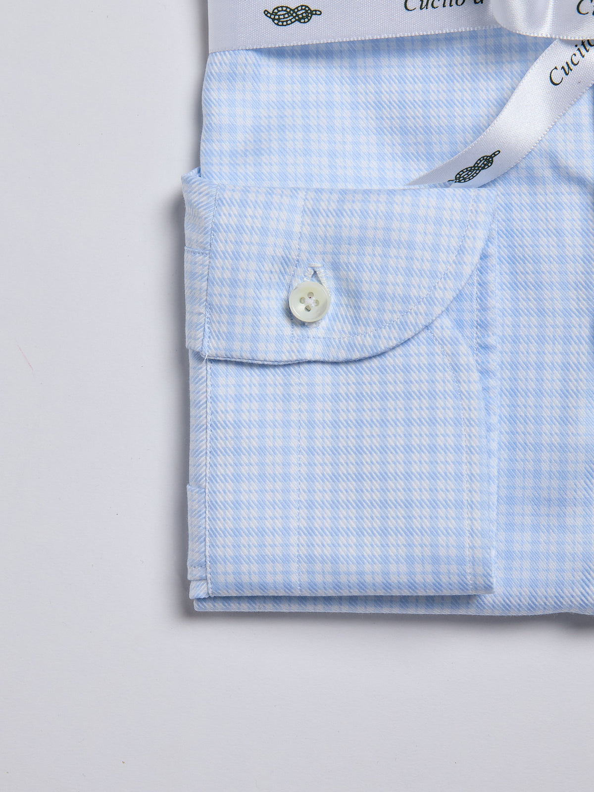 CHECKED TWILL SHIRT - SKY BLUE