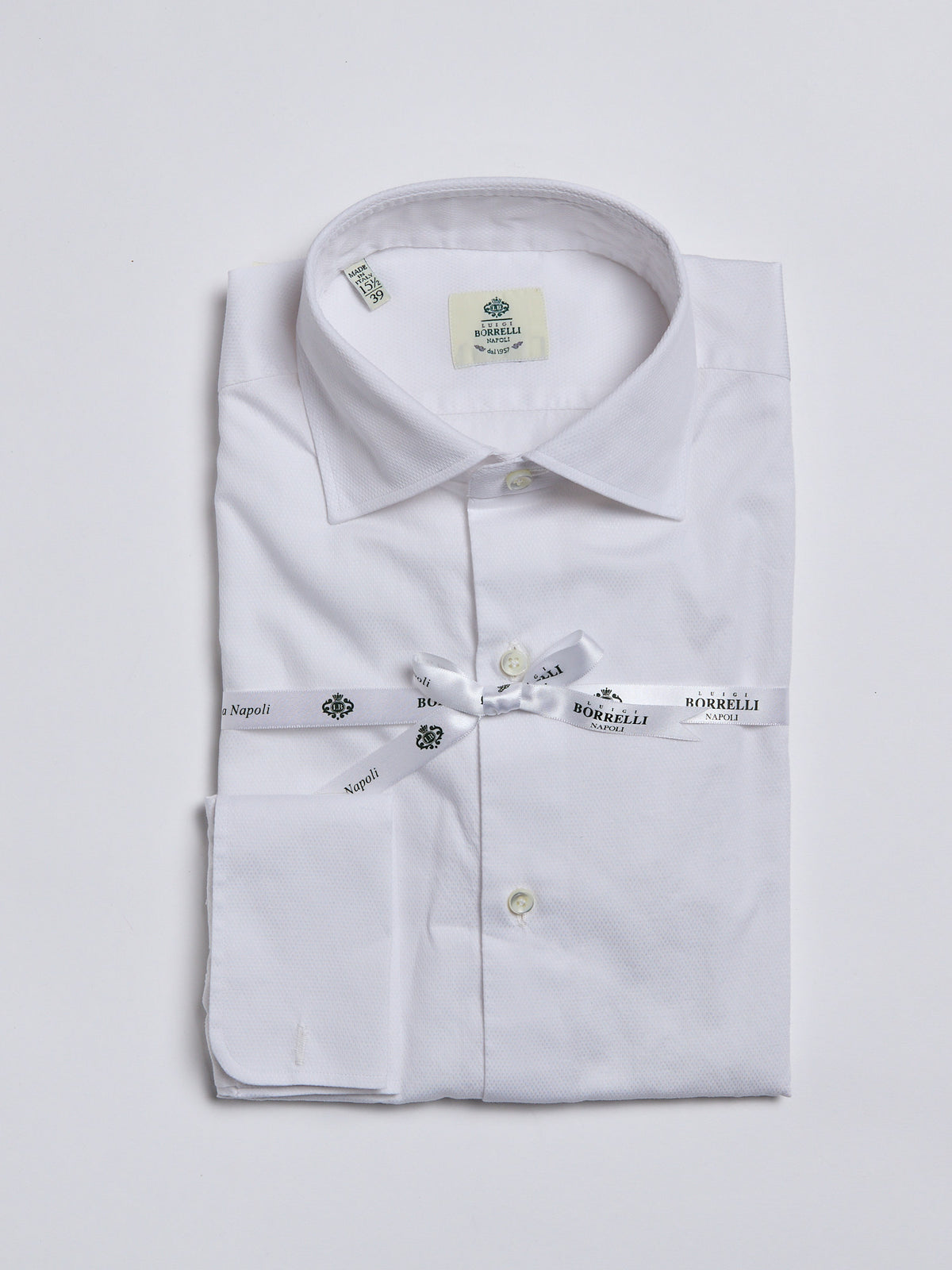 JACQUARD SHIRT WITH FRENCH CUFFS - WHITE
