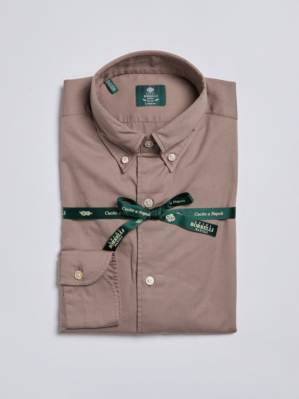 SOLID COLOR BUTTON-DOWN TWILL SHIRT - TAUPE