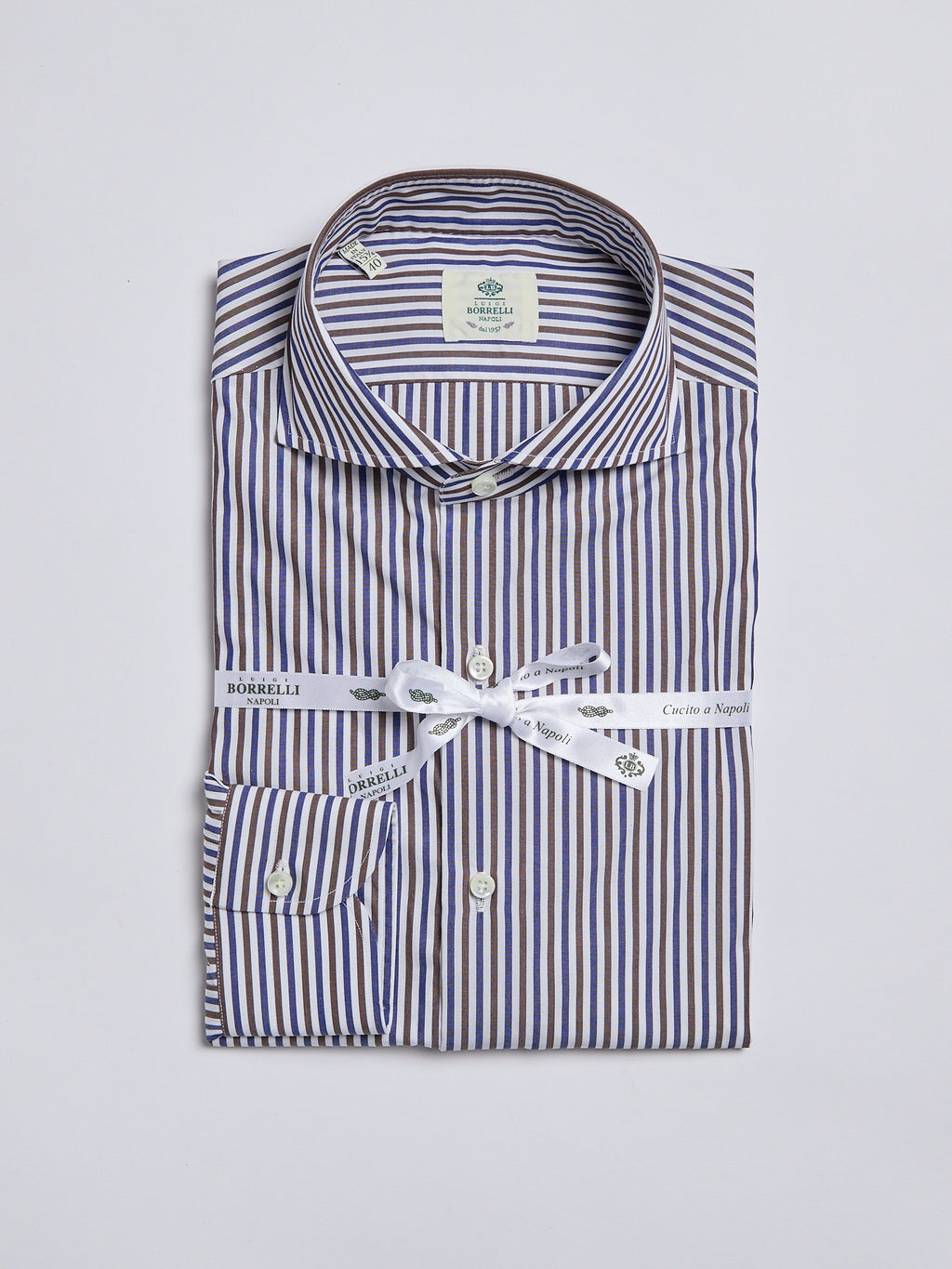 STRIPED COTTON SHIRT - BROWN/BLUE