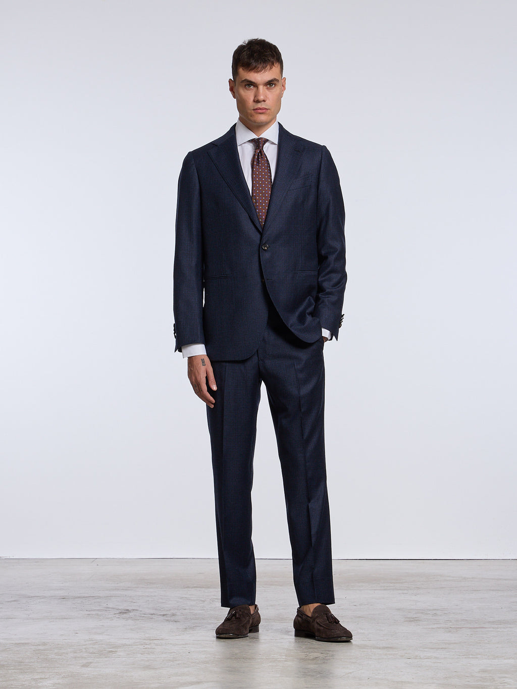 SINGLE-BREASTED CHECKED WOOL SUIT - BLUE