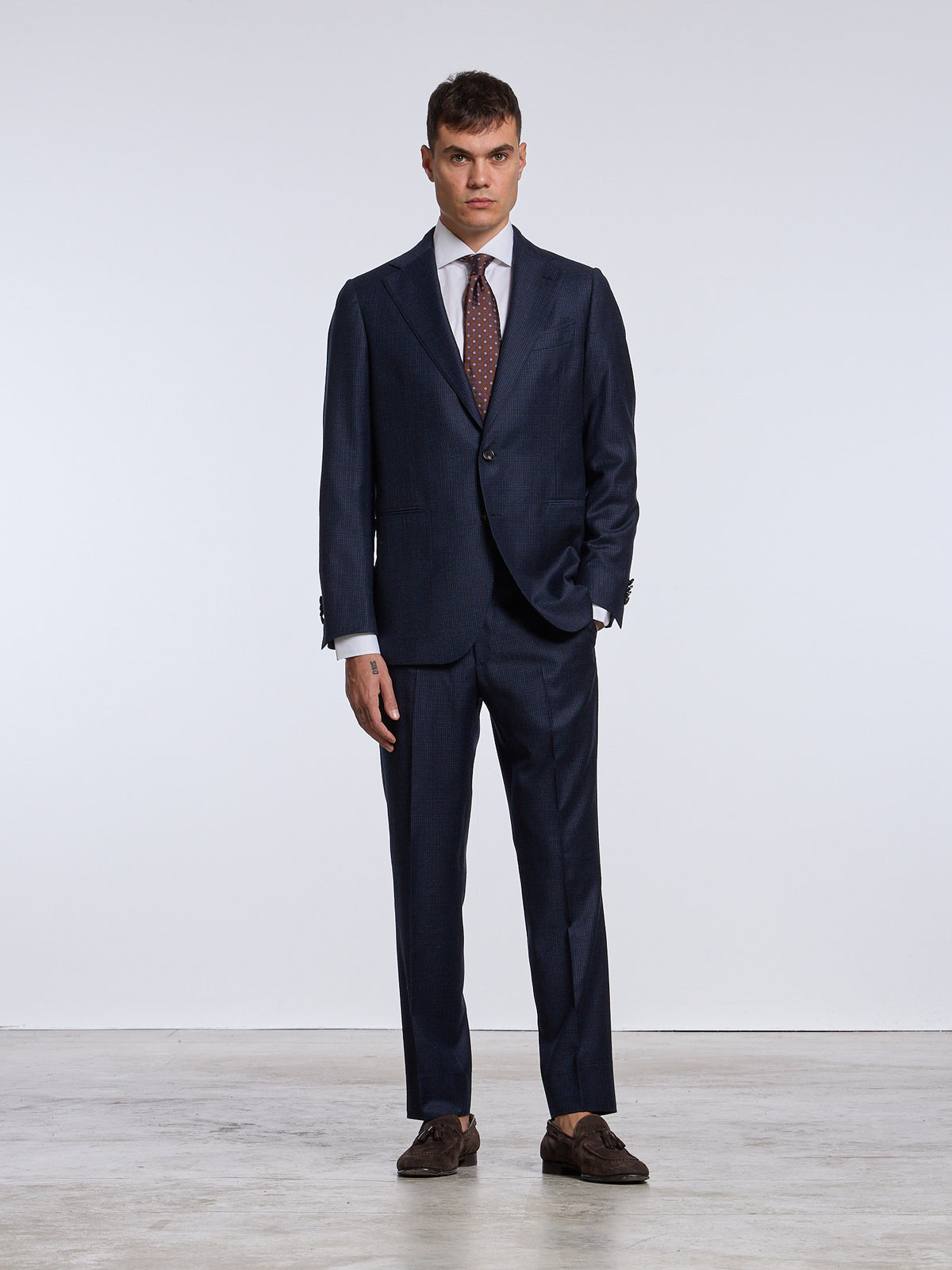 SINGLE-BREASTED CHECKED WOOL SUIT - BLUE
