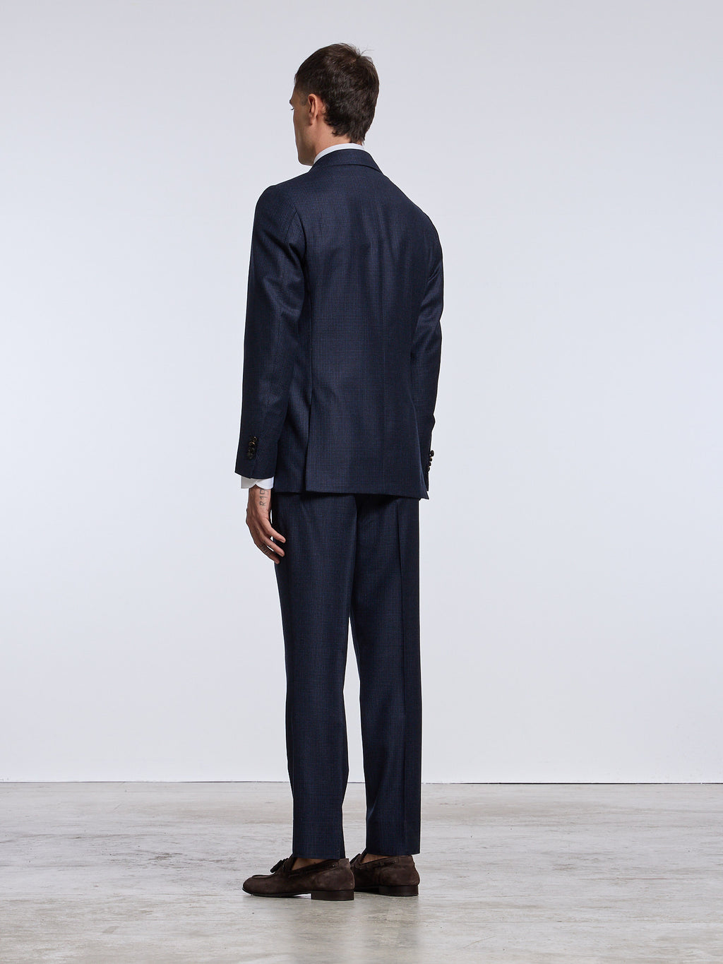 SINGLE-BREASTED CHECKED WOOL SUIT - BLUE