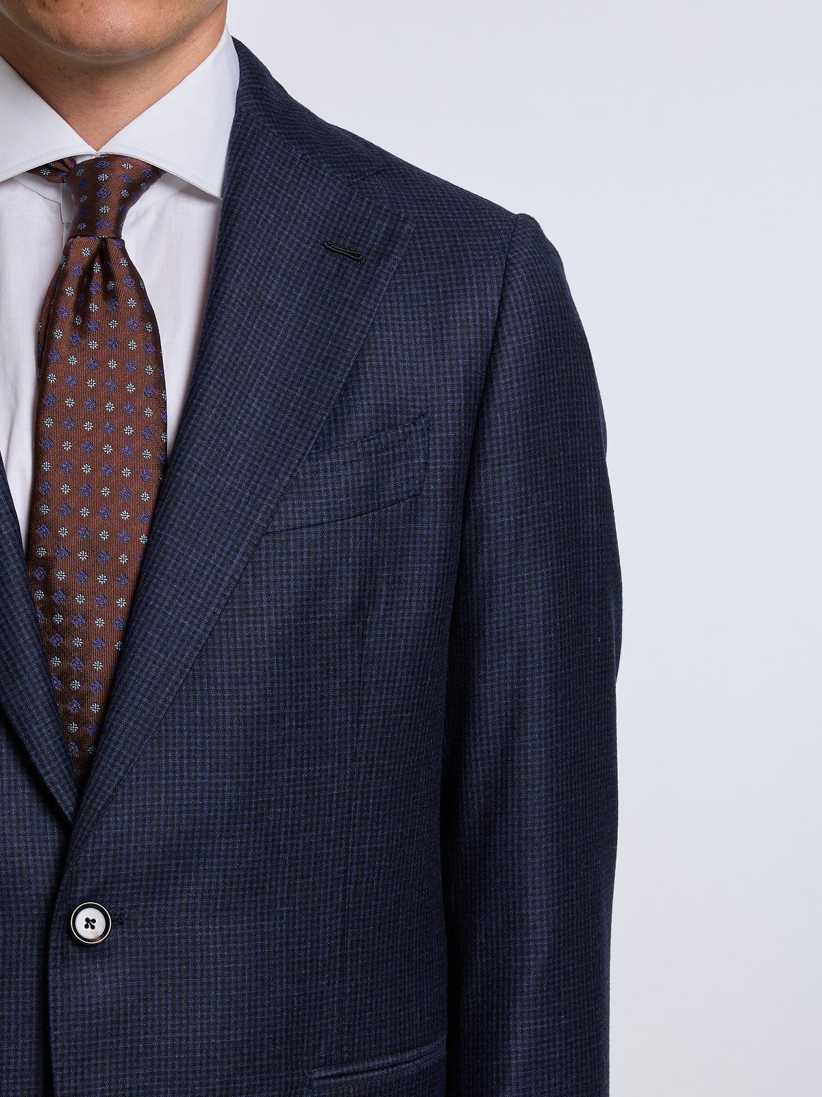 SINGLE-BREASTED CHECKED WOOL SUIT - BLUE