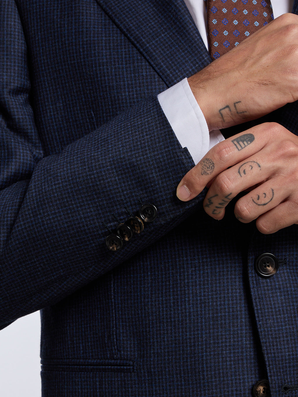 SINGLE-BREASTED CHECKED WOOL SUIT - BLUE