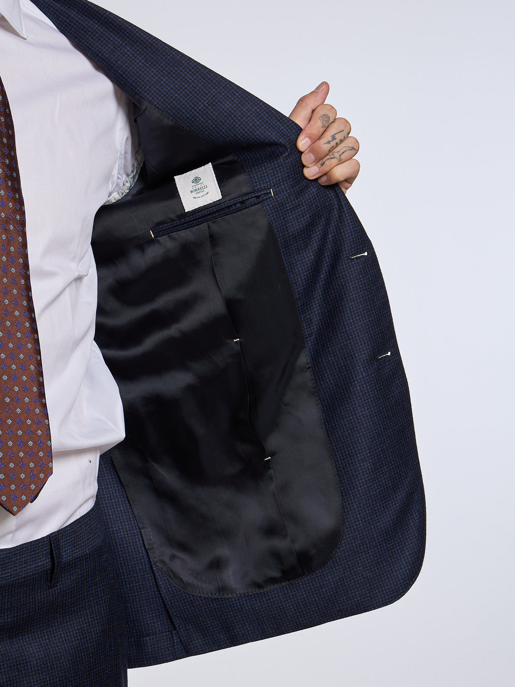 SINGLE-BREASTED CHECKED WOOL SUIT - BLUE