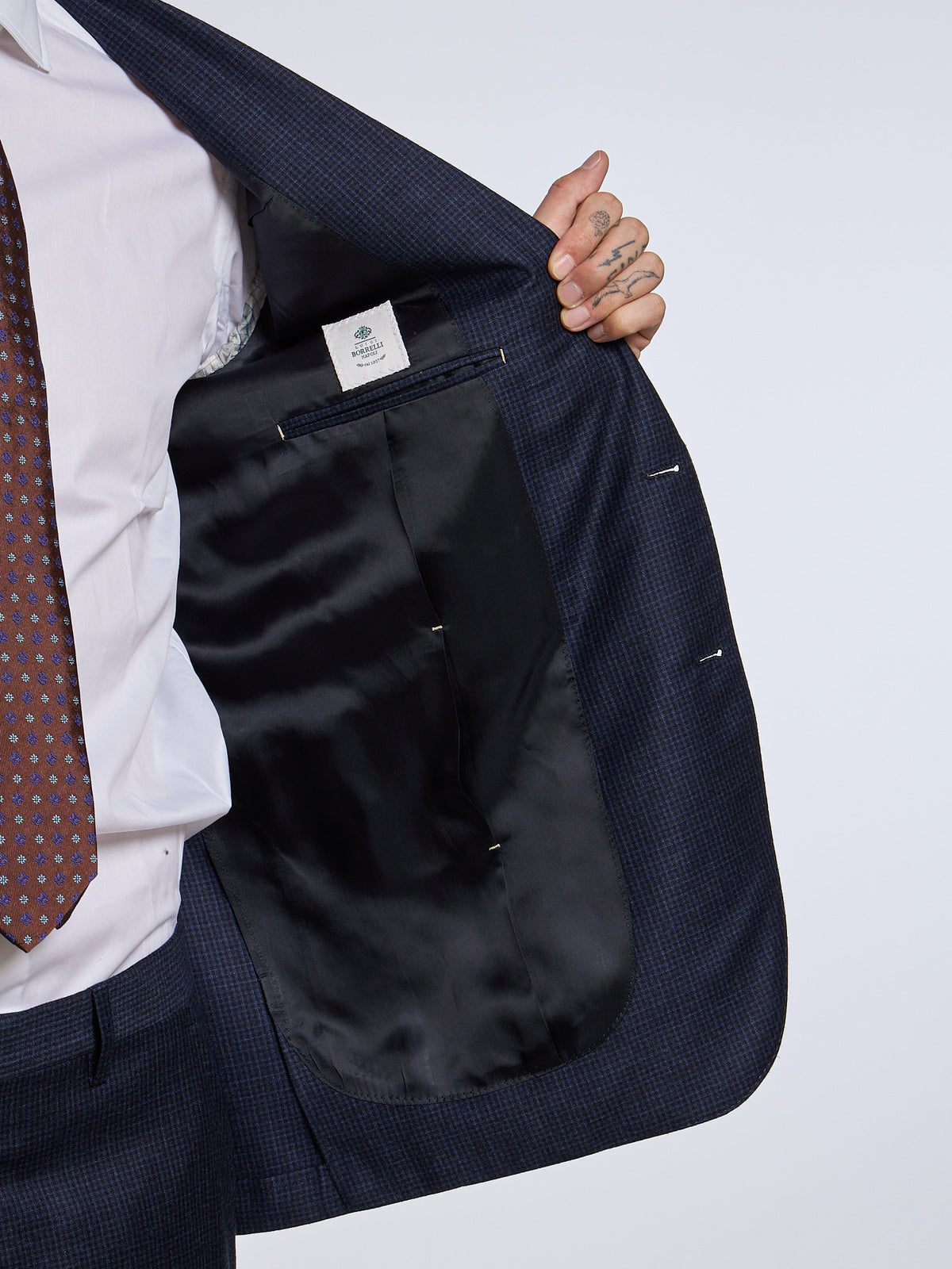 SINGLE-BREASTED CHECKED WOOL SUIT - BLUE