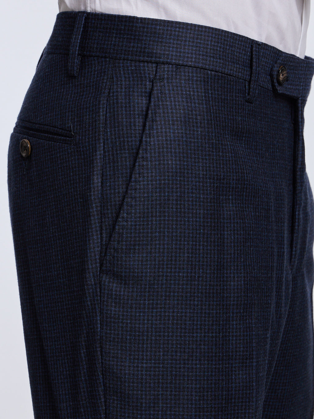 SINGLE-BREASTED CHECKED WOOL SUIT - BLUE