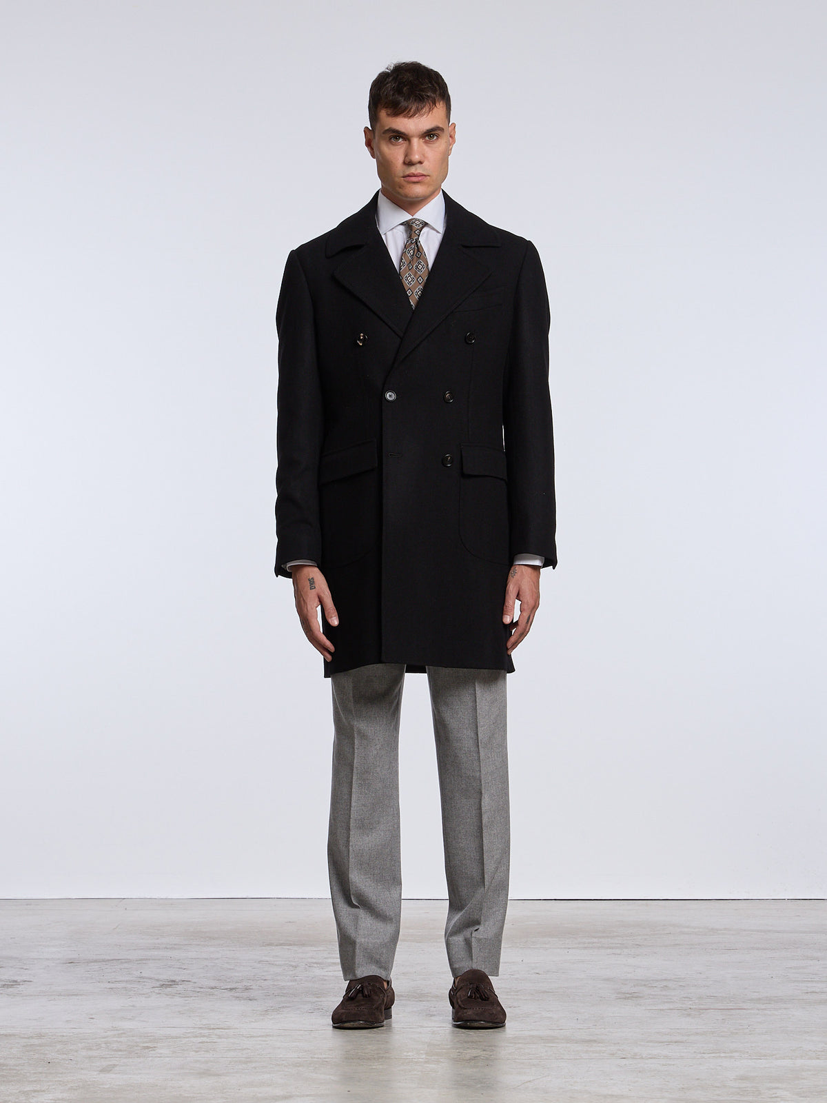 DOUBLE-BREASTED WOOL/CASHMERE COAT - DARK BLUE