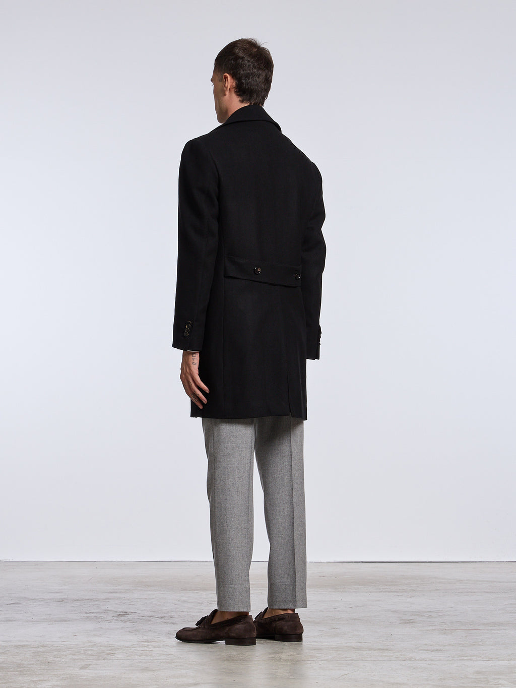 DOUBLE-BREASTED WOOL/CASHMERE COAT - DARK BLUE