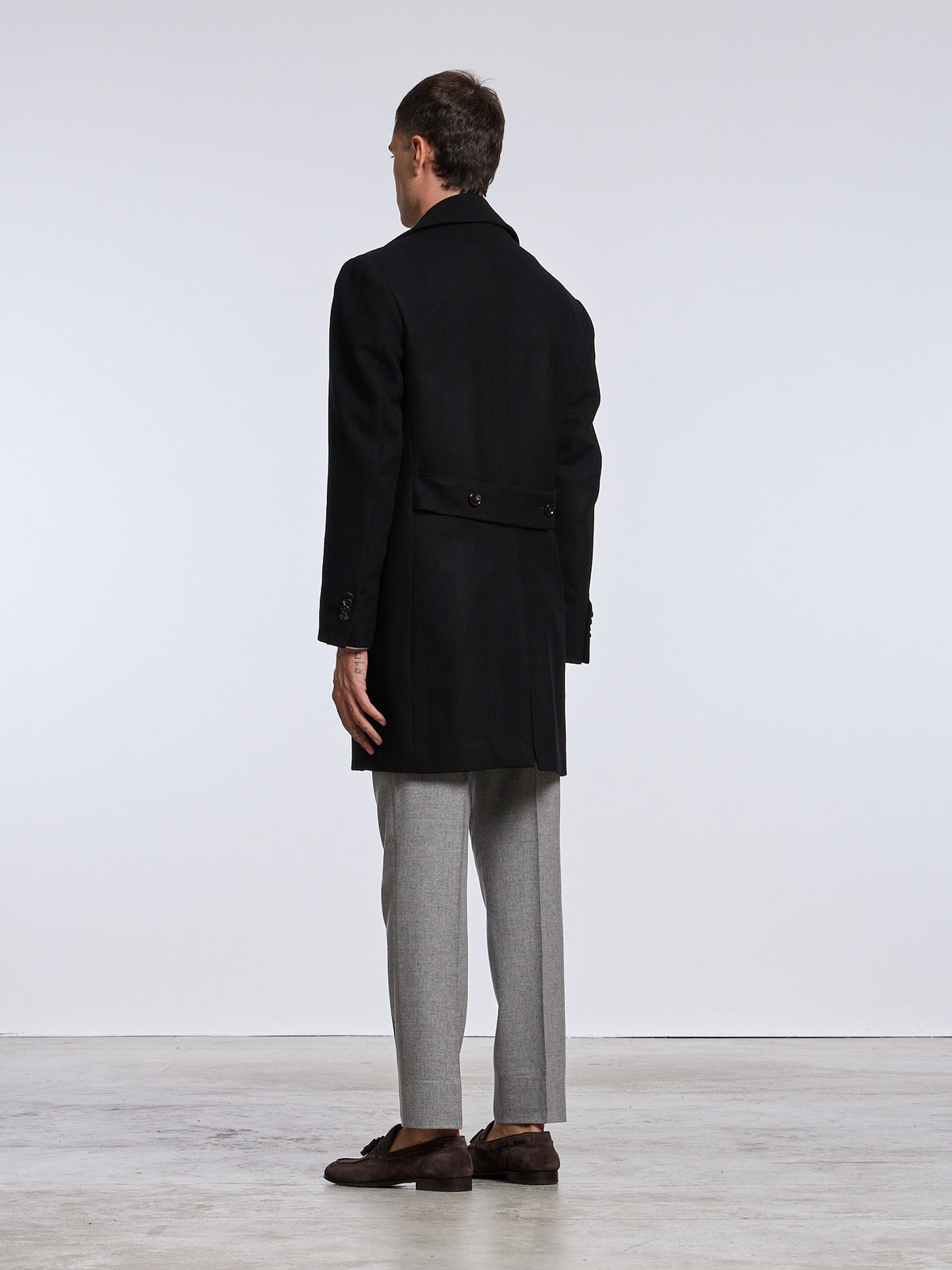 DOUBLE-BREASTED WOOL/CASHMERE COAT - DARK BLUE