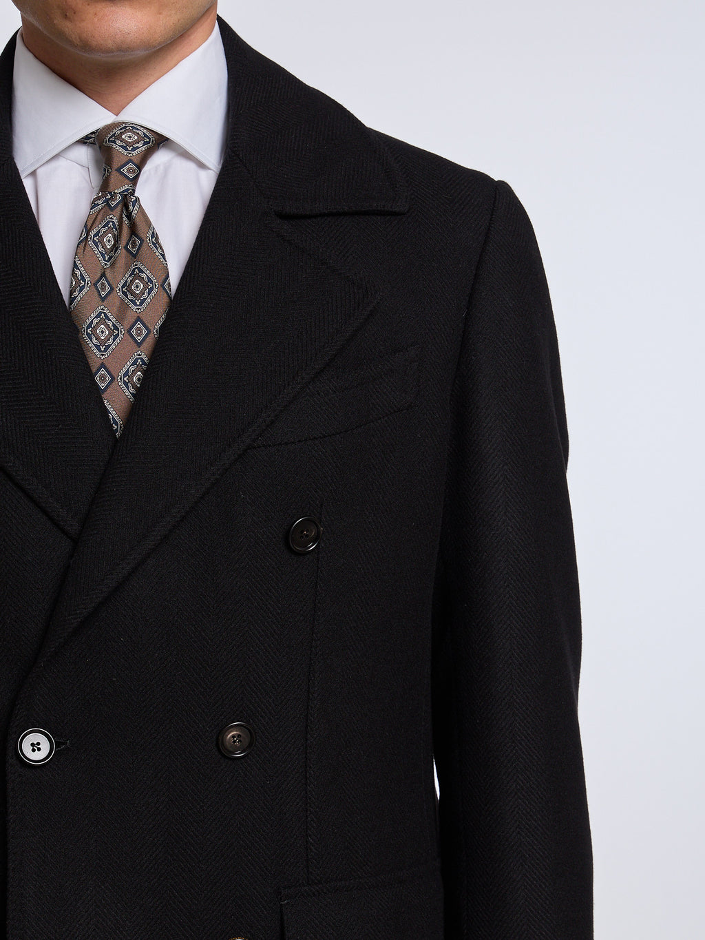 DOUBLE-BREASTED WOOL/CASHMERE COAT - DARK BLUE