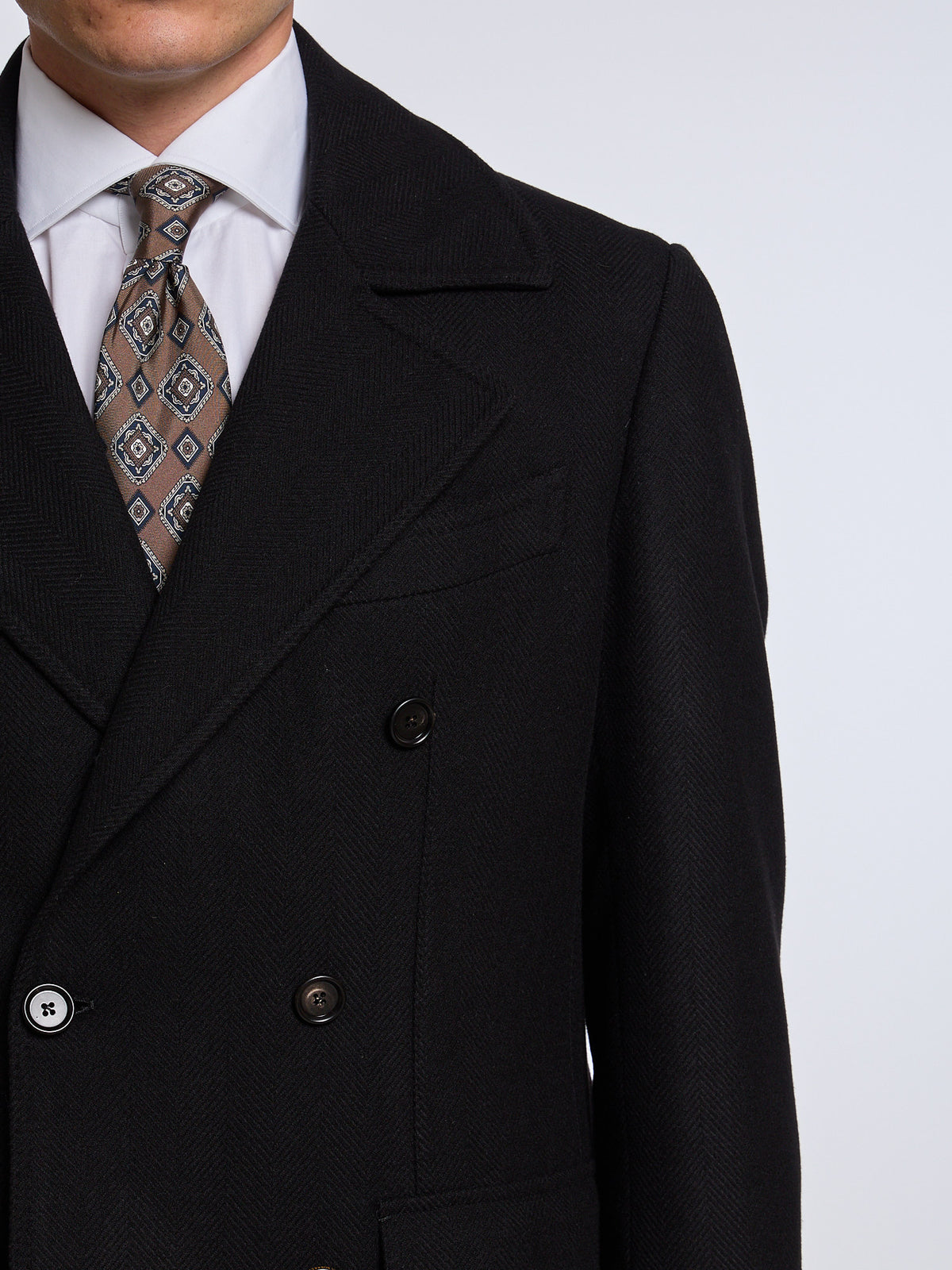 DOUBLE-BREASTED WOOL/CASHMERE COAT - DARK BLUE