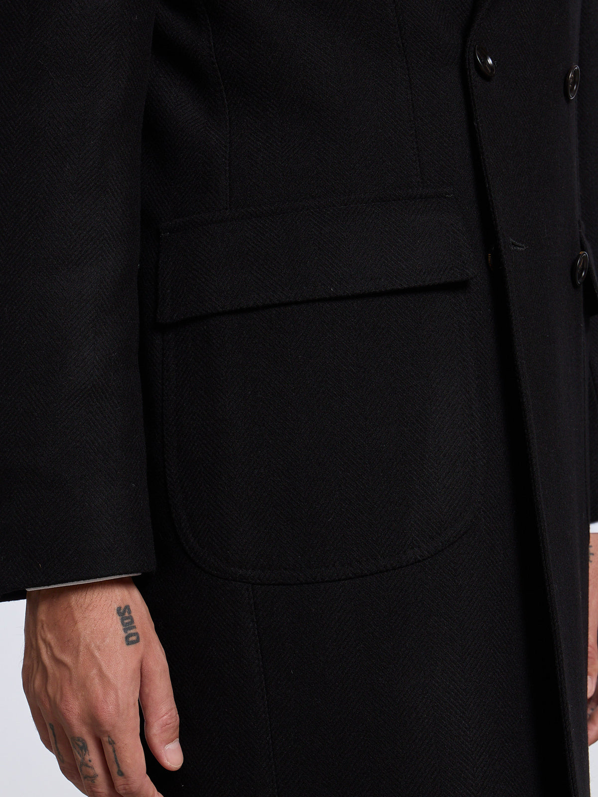 DOUBLE-BREASTED WOOL/CASHMERE COAT - DARK BLUE
