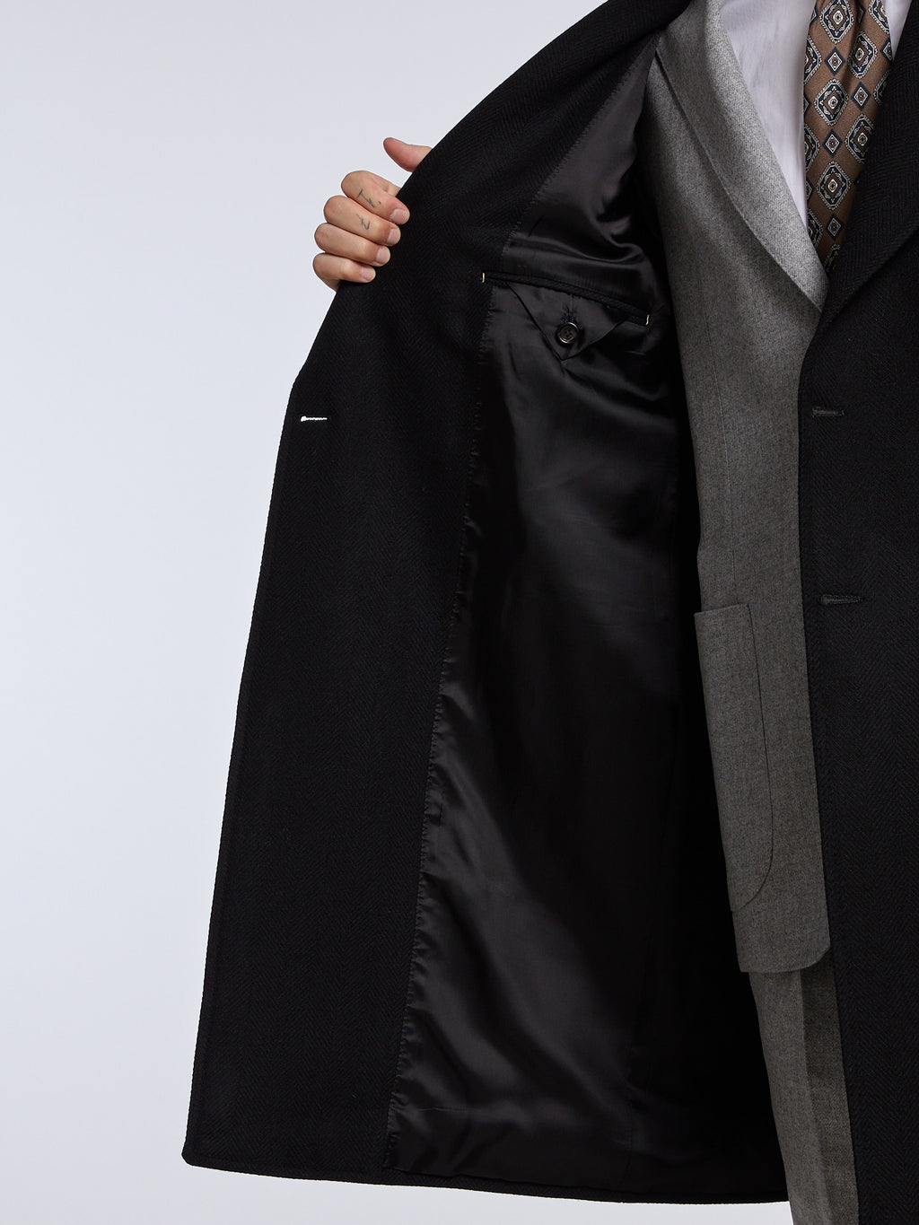 DOUBLE-BREASTED WOOL/CASHMERE COAT - DARK BLUE