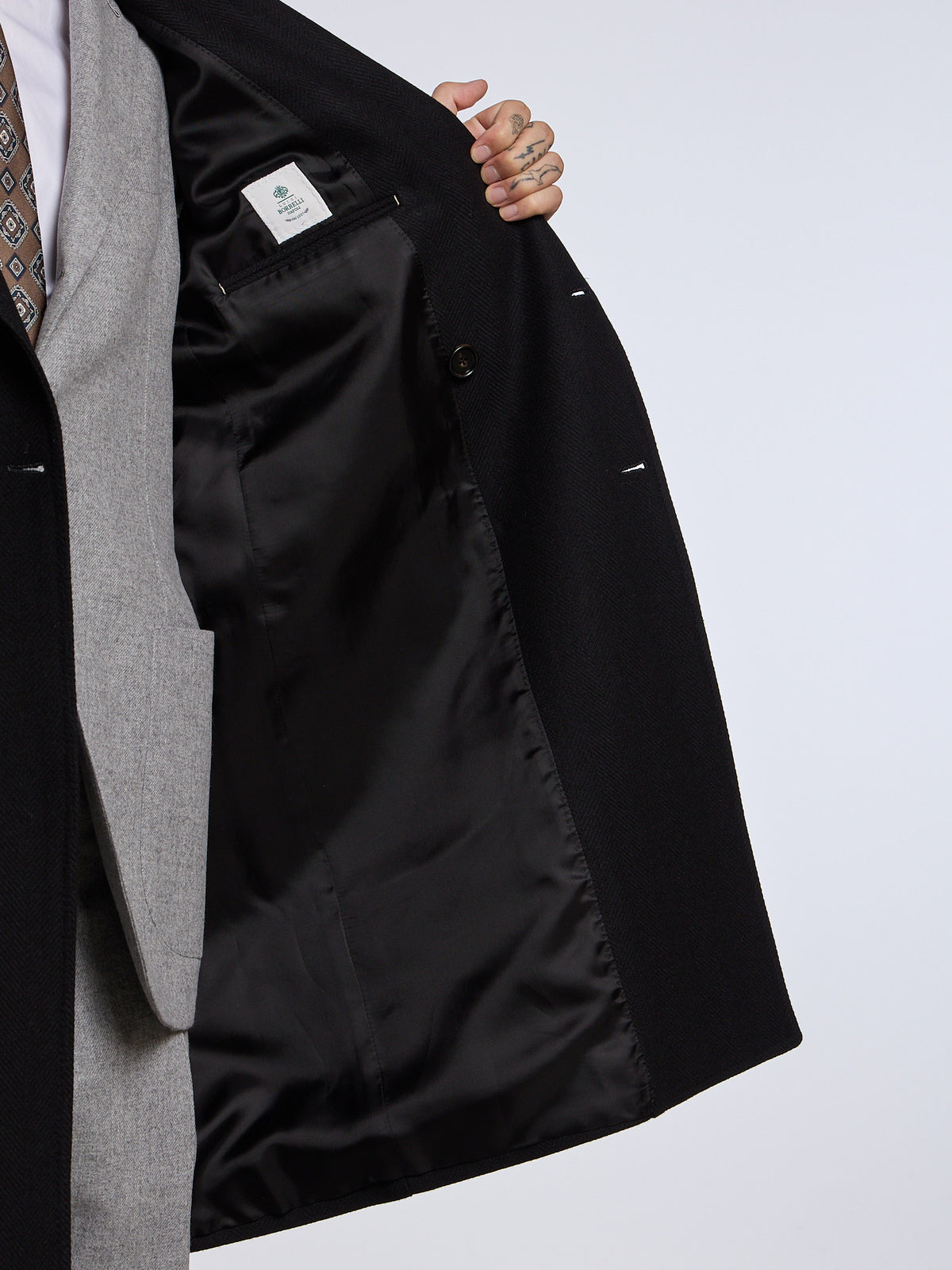 DOUBLE-BREASTED WOOL/CASHMERE COAT - DARK BLUE