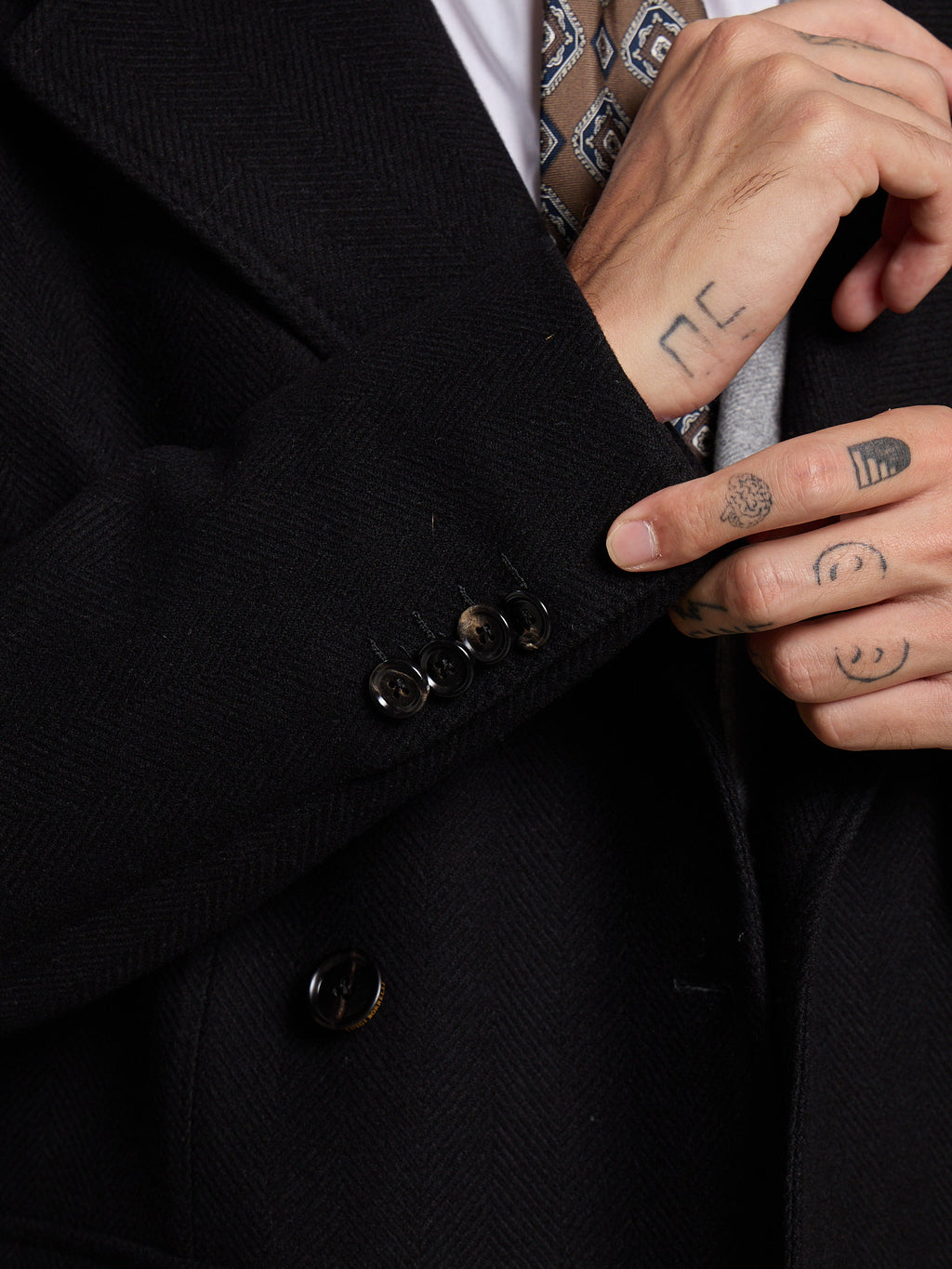 DOUBLE-BREASTED WOOL/CASHMERE COAT - DARK BLUE