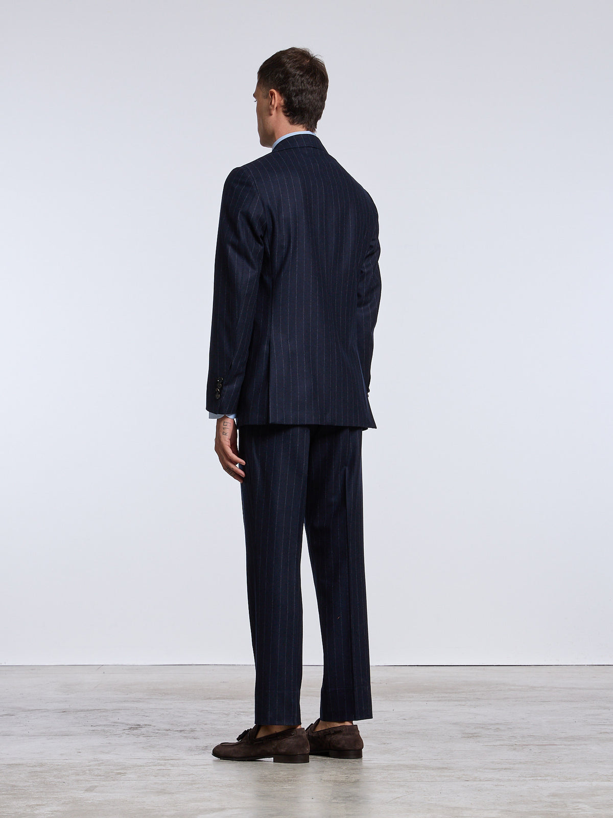 SINGLE-BREASTED WOOL PINSTRIPE SUIT - BLUE