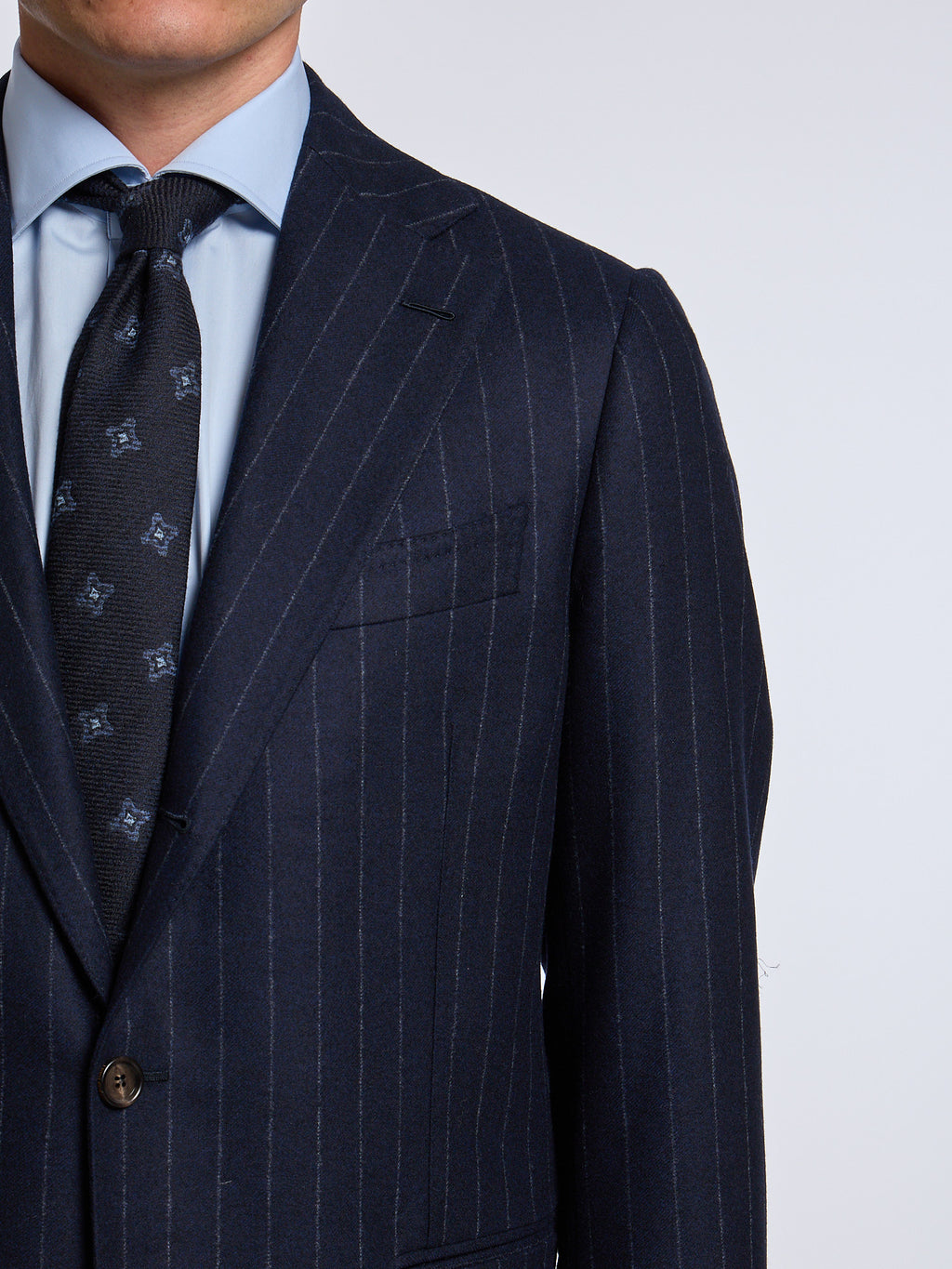 SINGLE-BREASTED WOOL PINSTRIPE SUIT - BLUE