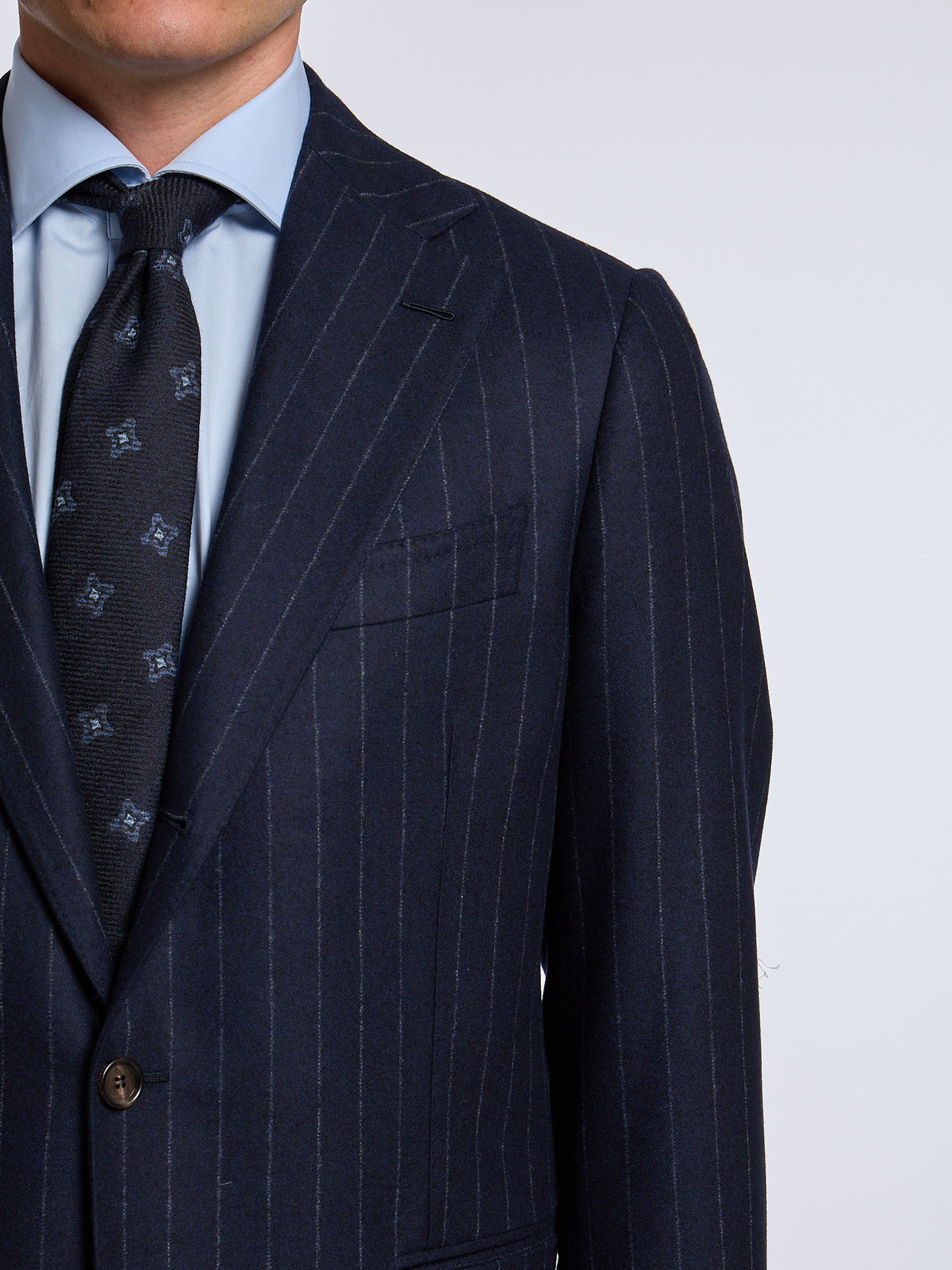 SINGLE-BREASTED WOOL PINSTRIPE SUIT - BLUE