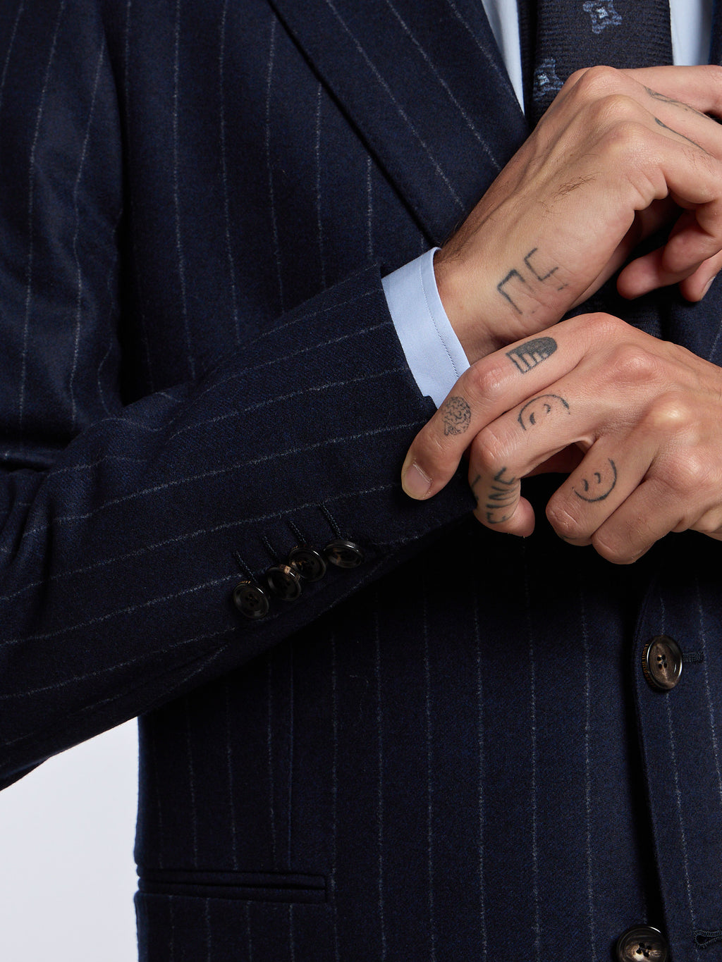 SINGLE-BREASTED WOOL PINSTRIPE SUIT - BLUE