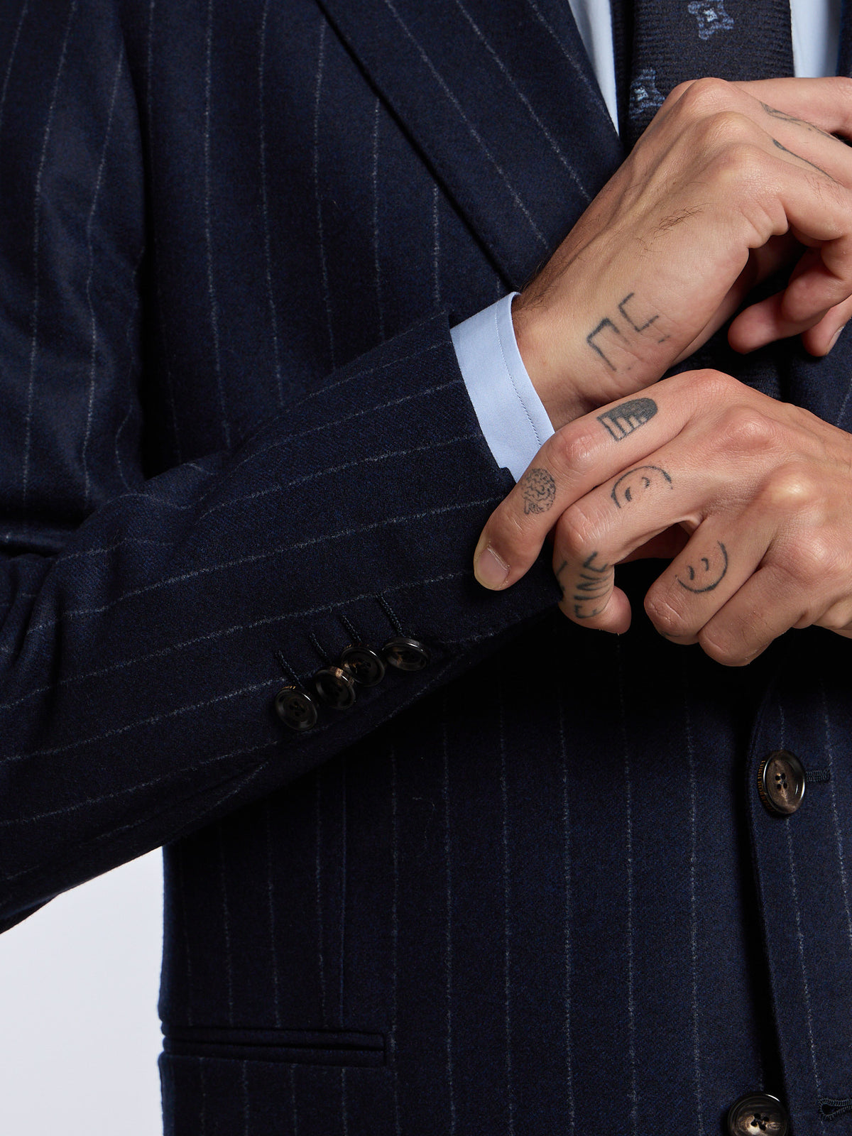 SINGLE-BREASTED WOOL PINSTRIPE SUIT - BLUE