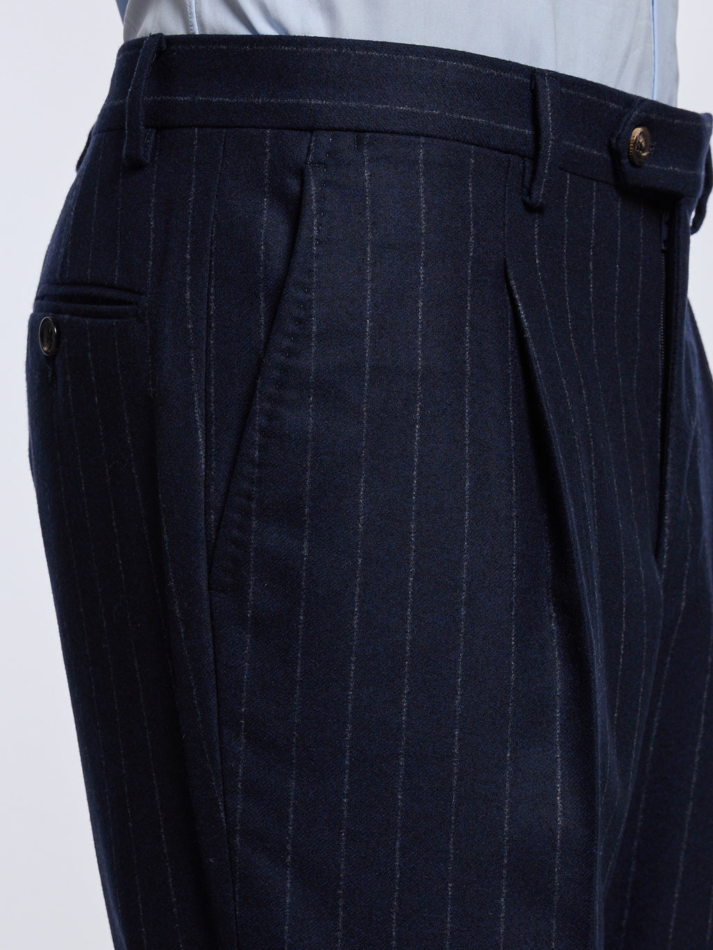 SINGLE-BREASTED WOOL PINSTRIPE SUIT - BLUE