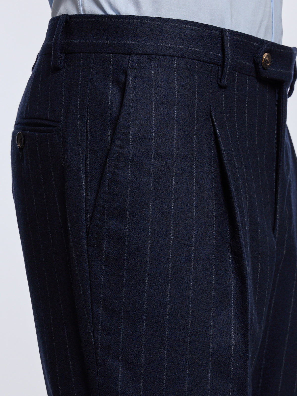SINGLE-BREASTED WOOL PINSTRIPE SUIT - BLUE
