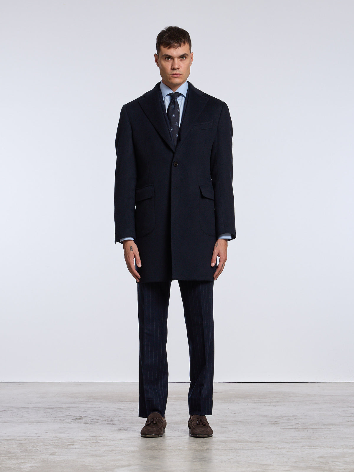 "TORINO" SINGLE-BREASTED WOOL COAT - BLUE
