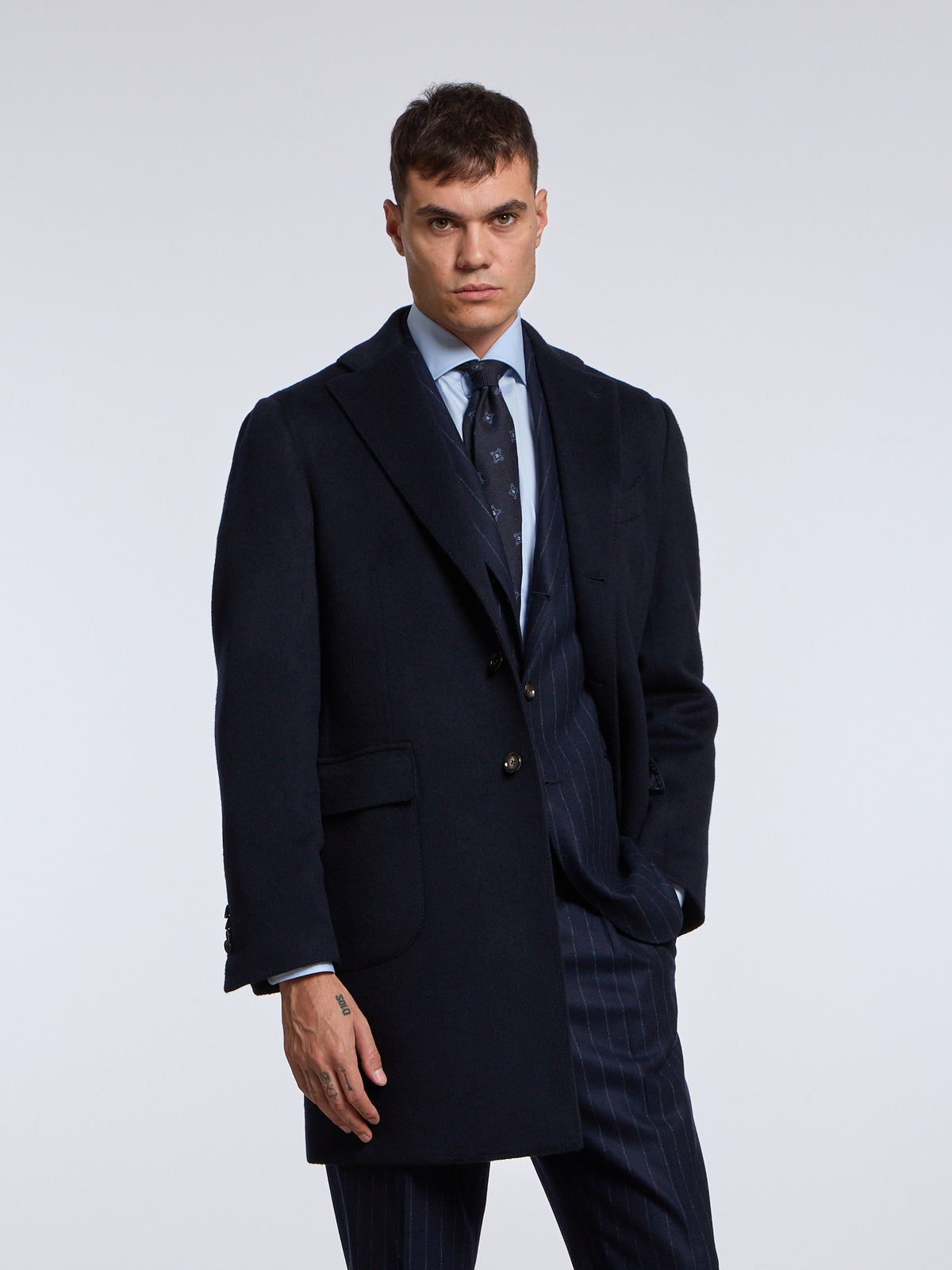 "TORINO" SINGLE-BREASTED WOOL COAT - BLUE